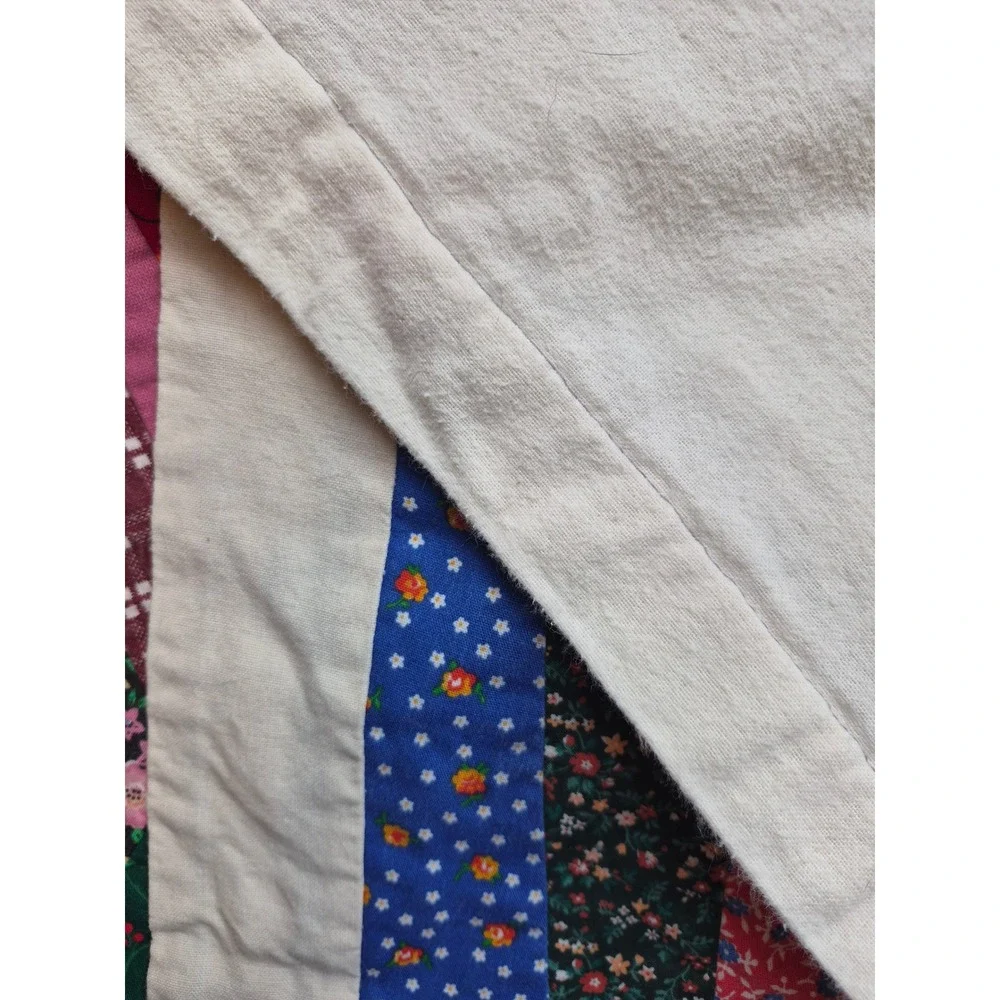 Handmade Log Cabin Patchwork Quilt Folk Art Cabin Blanket Tattered Worn 84X87